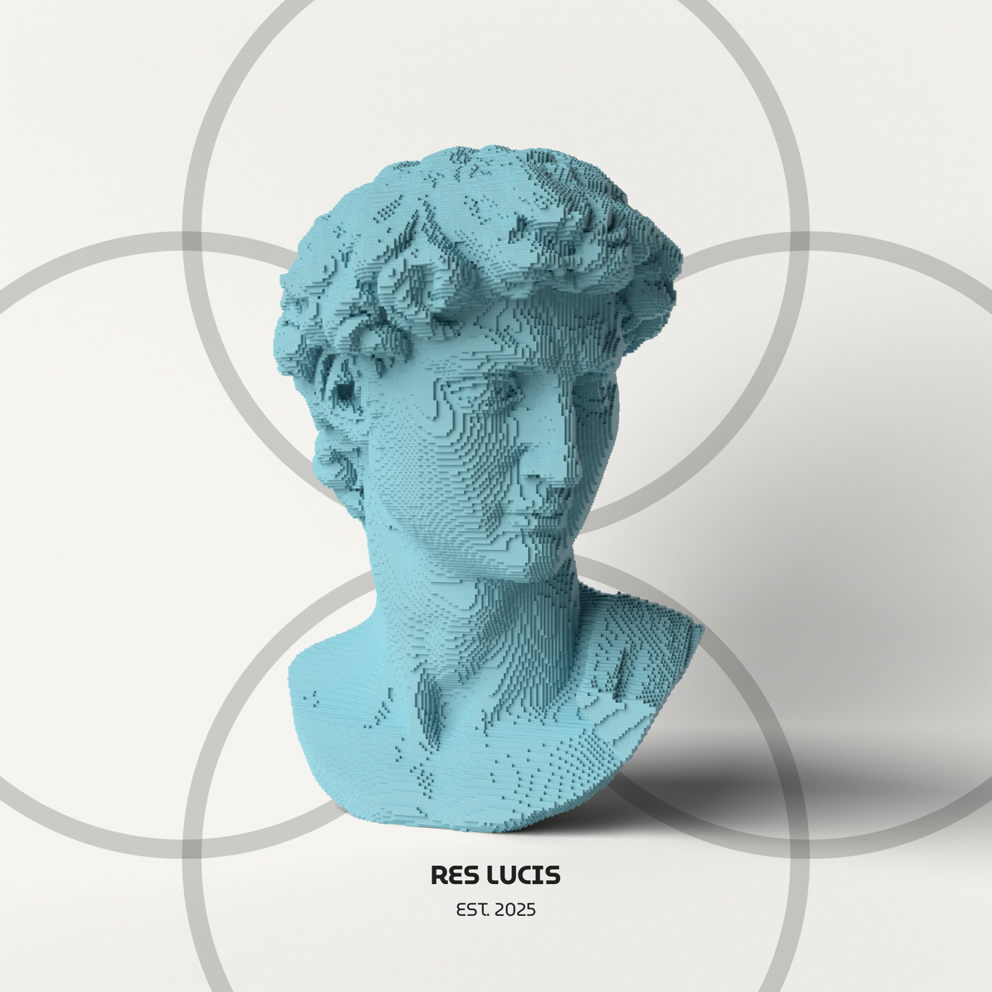 David Voxel Azzurro, una statua di design POP in stile a cubetti detti voxel (Pixel 3D) 