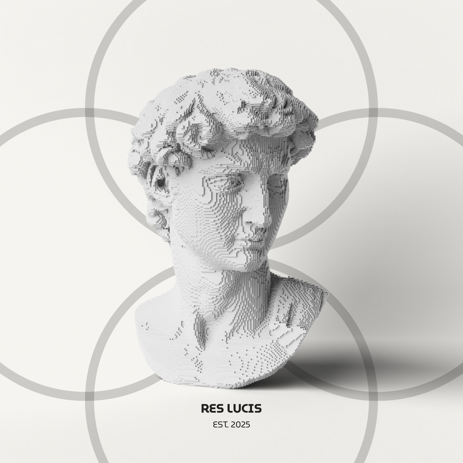 David Voxel Bianco, una statua di design POP in stile a cubetti detti voxel (Pixel 3D) 