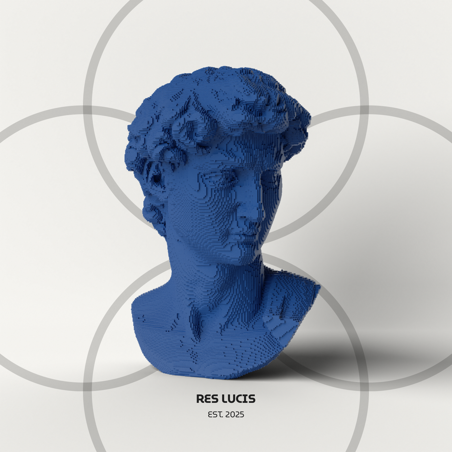 David Voxel Blu, una statua di design POP in stile a cubetti detti voxel (Pixel 3D) 