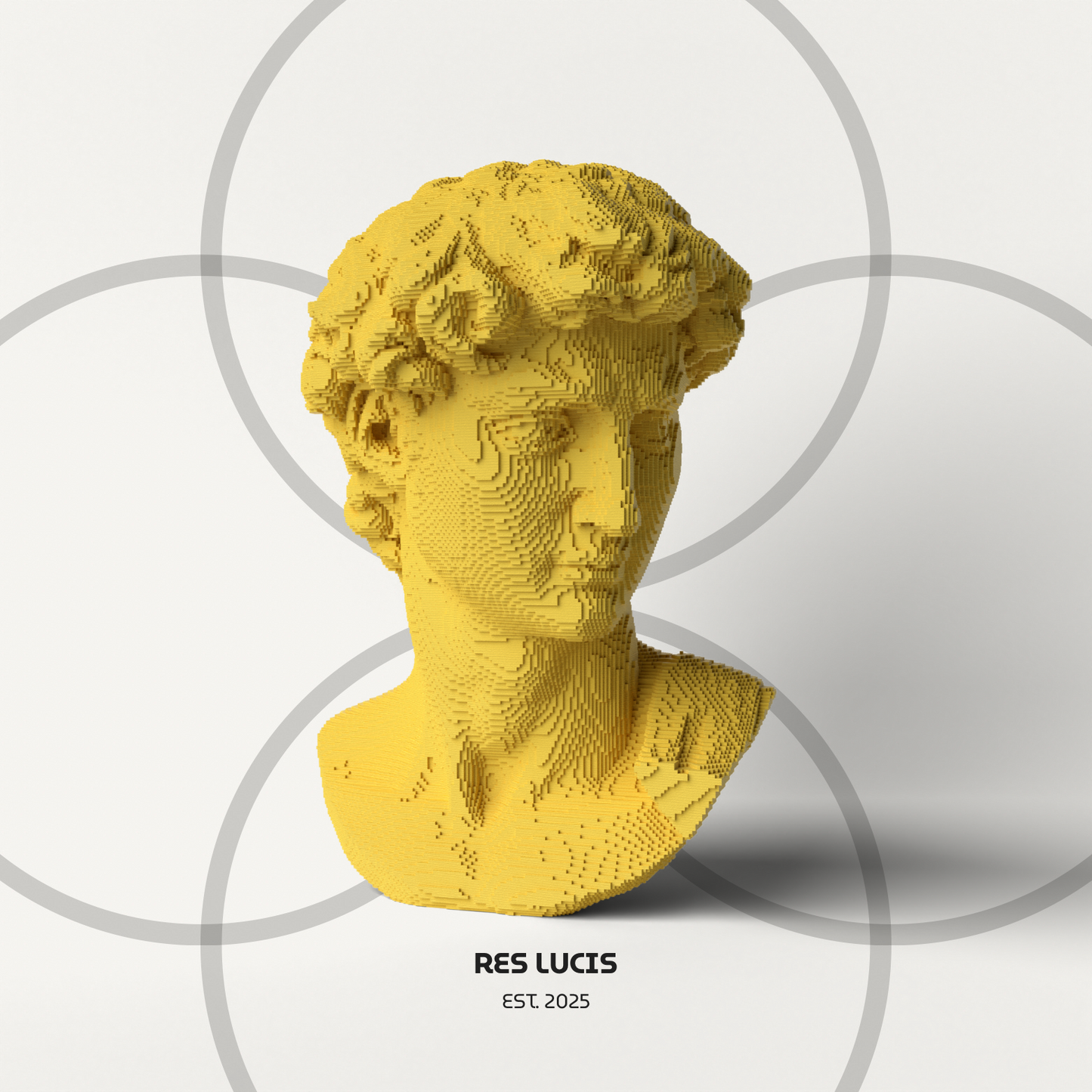 David Voxel Giallo, una statua di design POP in stile a cubetti detti voxel (Pixel 3D) 