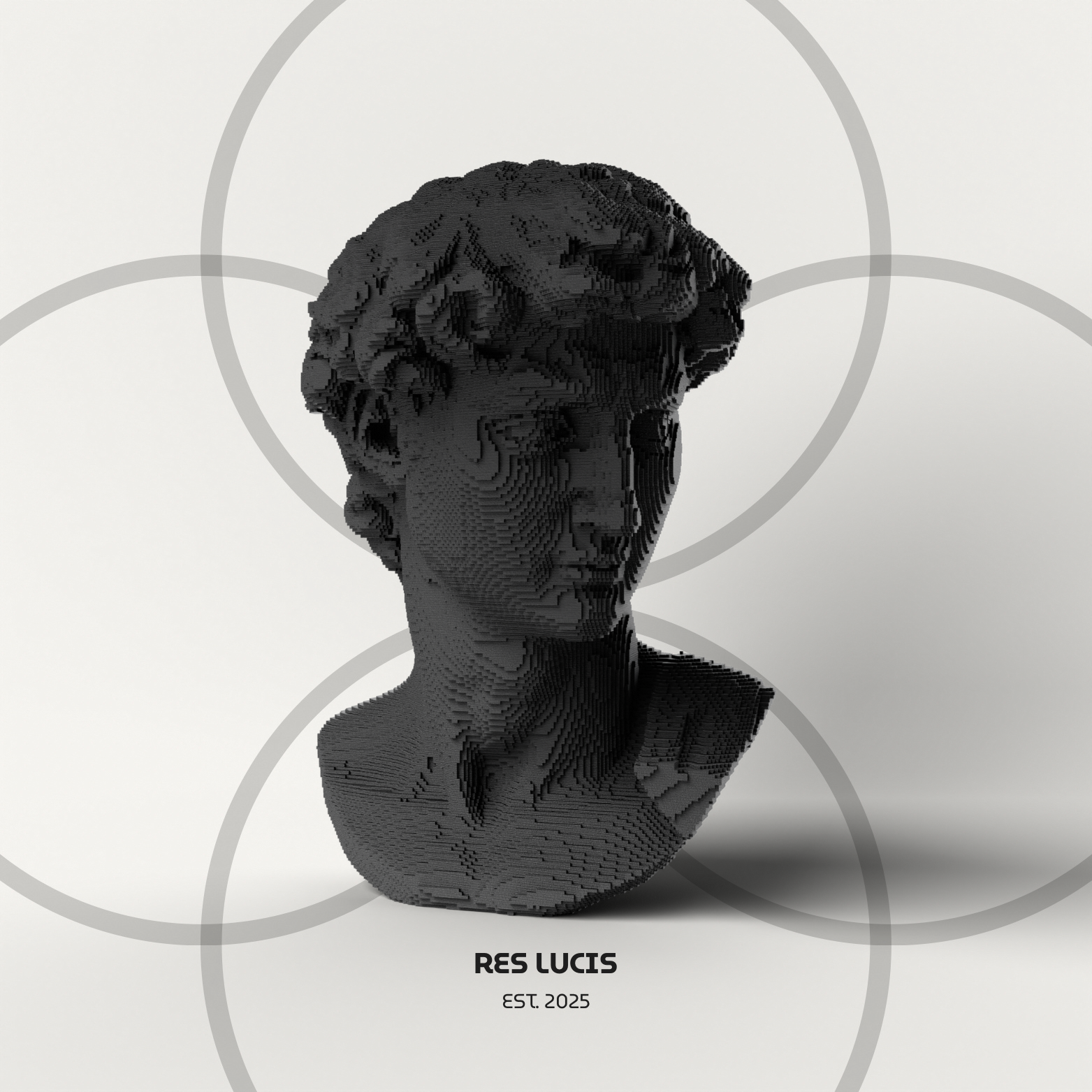 David Voxel Nero, una statua di design POP in stile a cubetti detti voxel (Pixel 3D) 