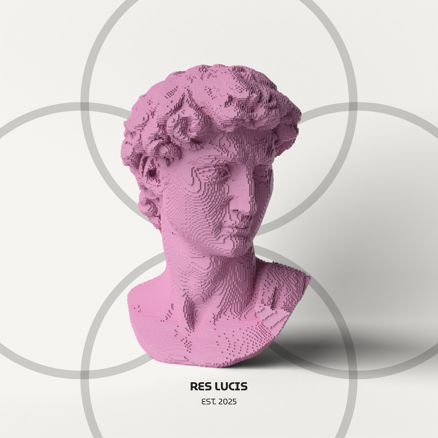 David Voxel Rosa, una statua di design POP in stile a cubetti detti voxel (Pixel 3D) 