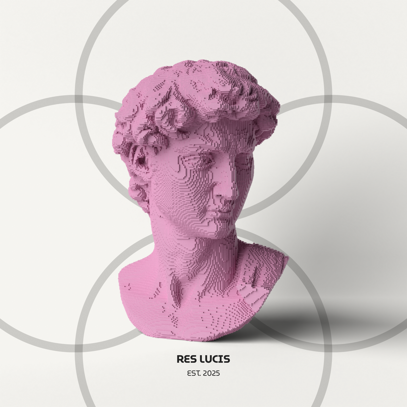 David Voxel Rosa, una statua di design POP in stile a cubetti detti voxel (Pixel 3D) 