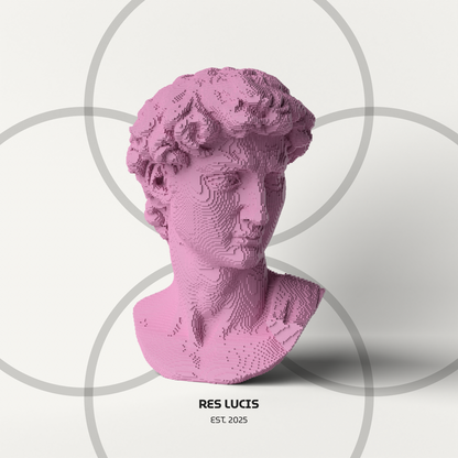 David Voxel Rosa, una statua di design POP in stile a cubetti detti voxel (Pixel 3D) 