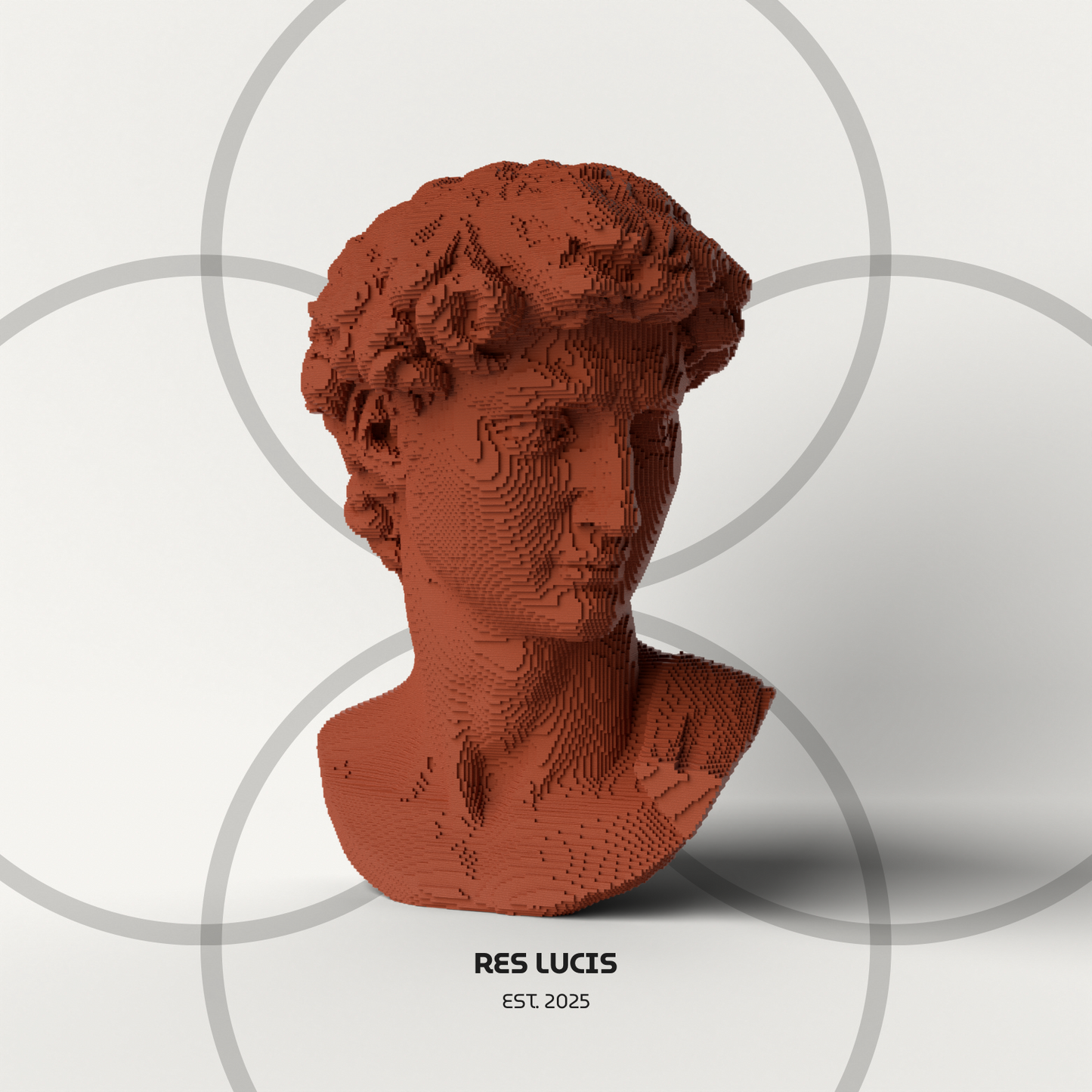 David Voxel Terra Rossa, una statua di design POP in stile a cubetti detti voxel (Pixel 3D) 