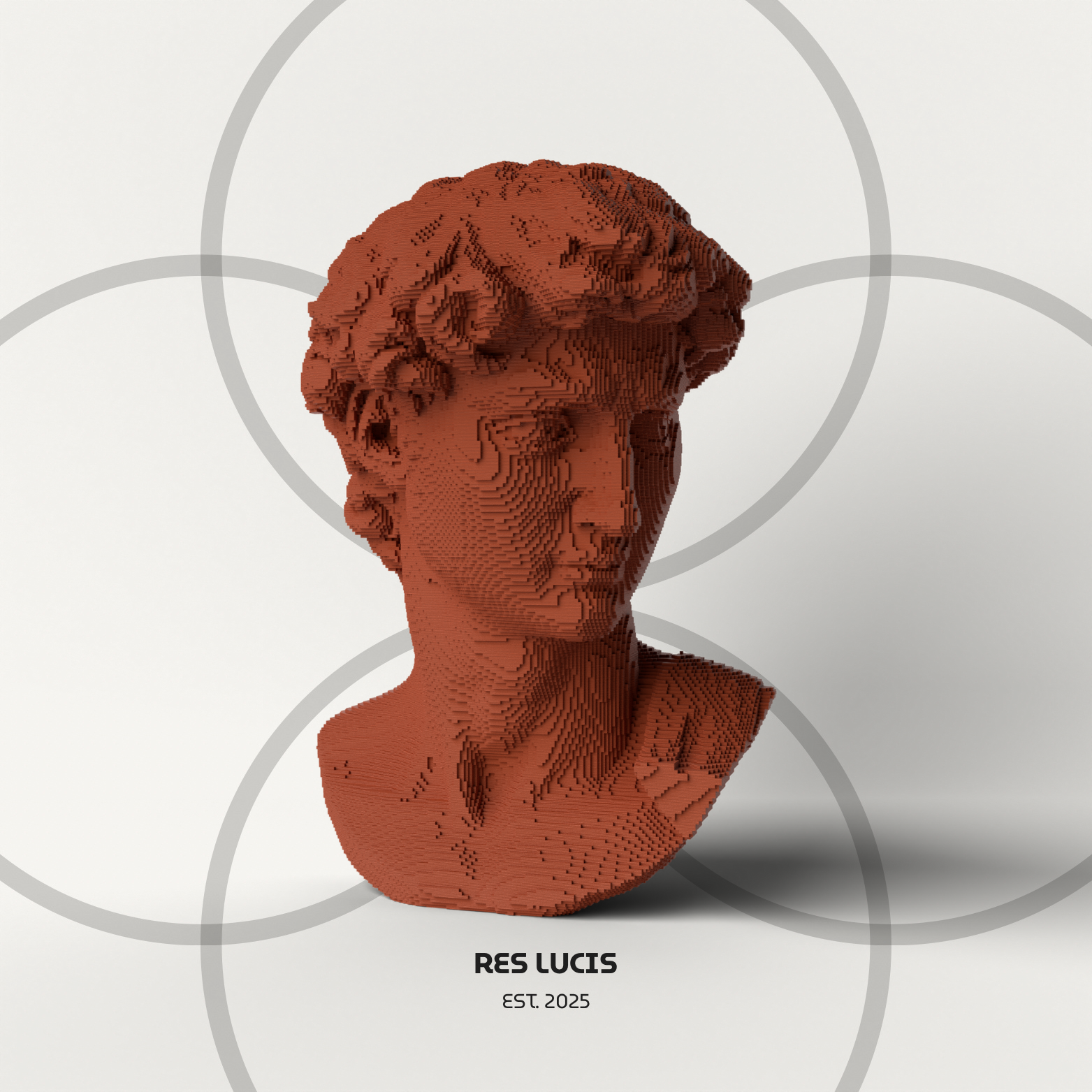 David Voxel Terra Rossa, una statua di design POP in stile a cubetti detti voxel (Pixel 3D) 