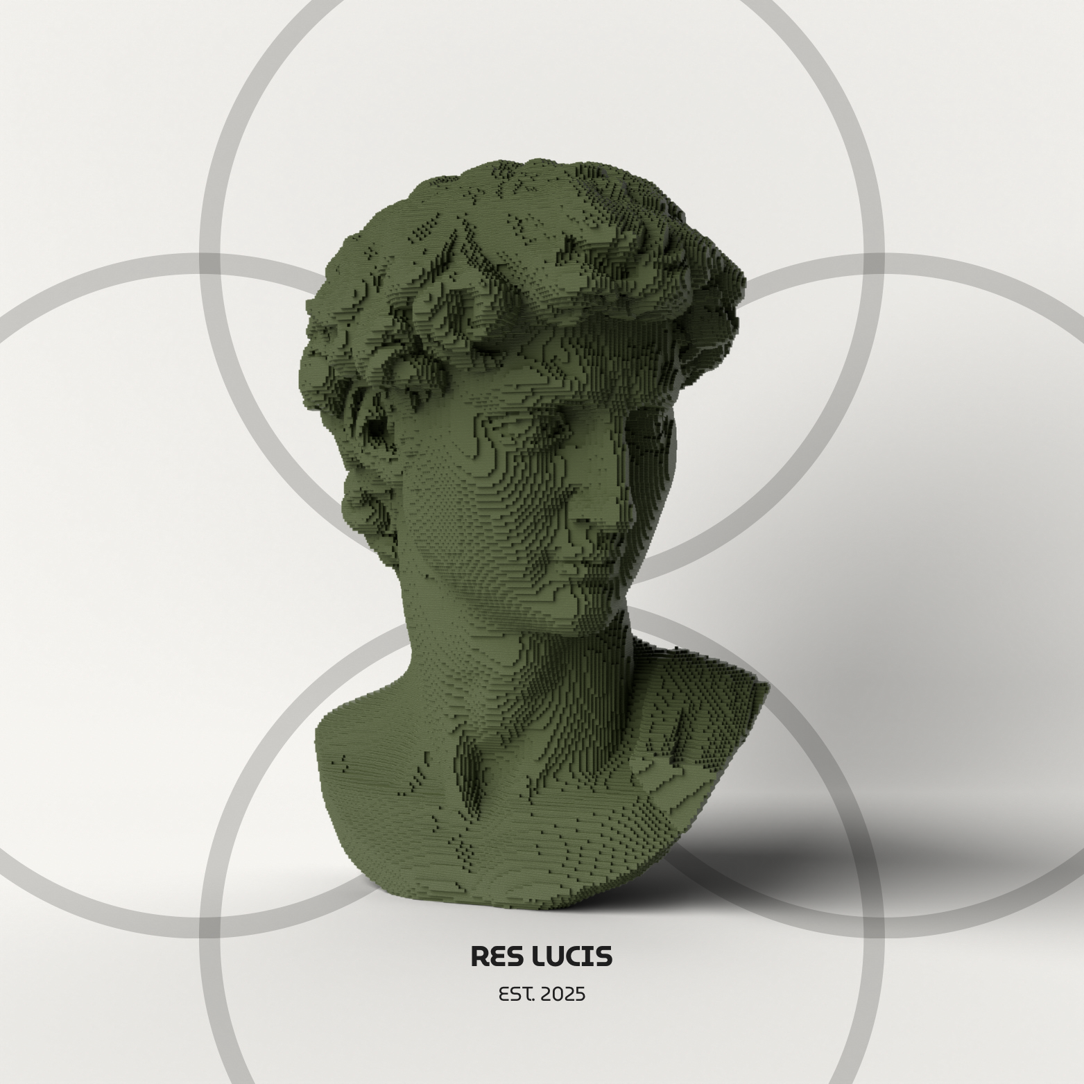 David Voxel Verde Scuro, una statua di design POP in stile a cubetti detti voxel (Pixel 3D) 